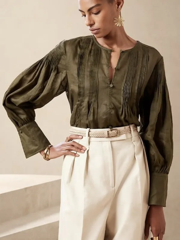 Petite Ramie Pintuck Blouse sold by Banana Republic