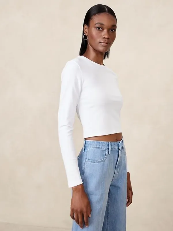 Refined Cropped Long-Sleeve T-Shirt sold by Banana Republic