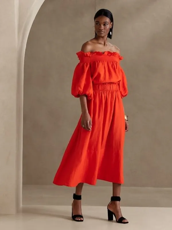 Bria Linen Midi Skirt sold by Banana Republic