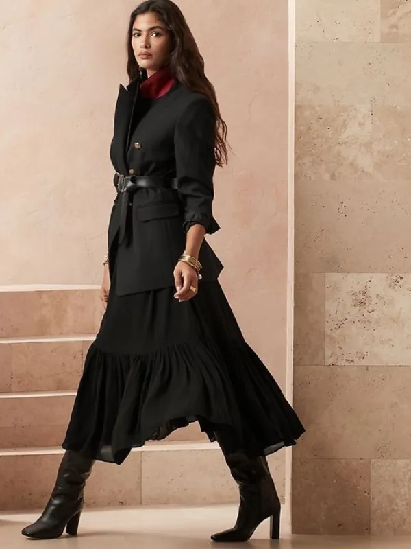 Petite Flounced-Hem Midi Dress sold by Banana Republic