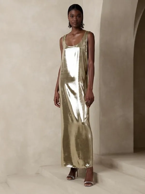 Maxime Metallic Maxi Dress sold by Banana Republic