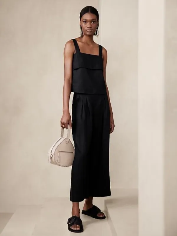 Mia Wide-Leg Cropped Linen Pant sold by Banana Republic