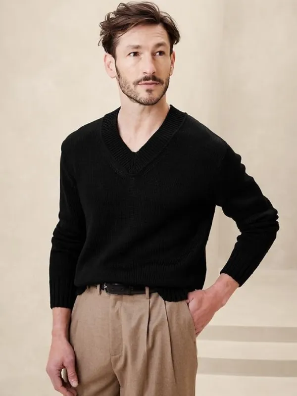 Point Sur Cotton V-Neck Sweater sold by Banana Republic