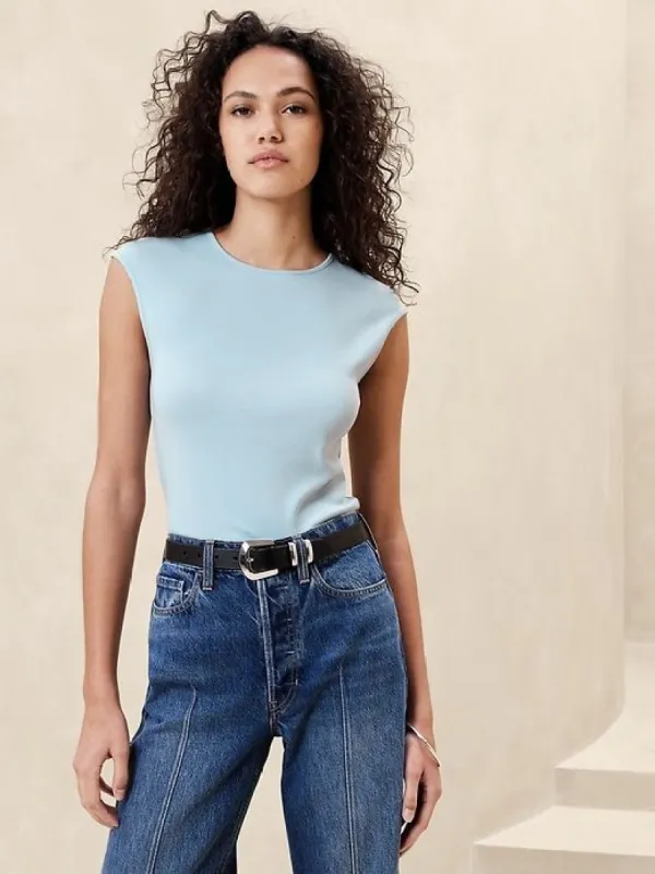 Ribbed Cap-Sleeve T-Shirt made by Banana Republic