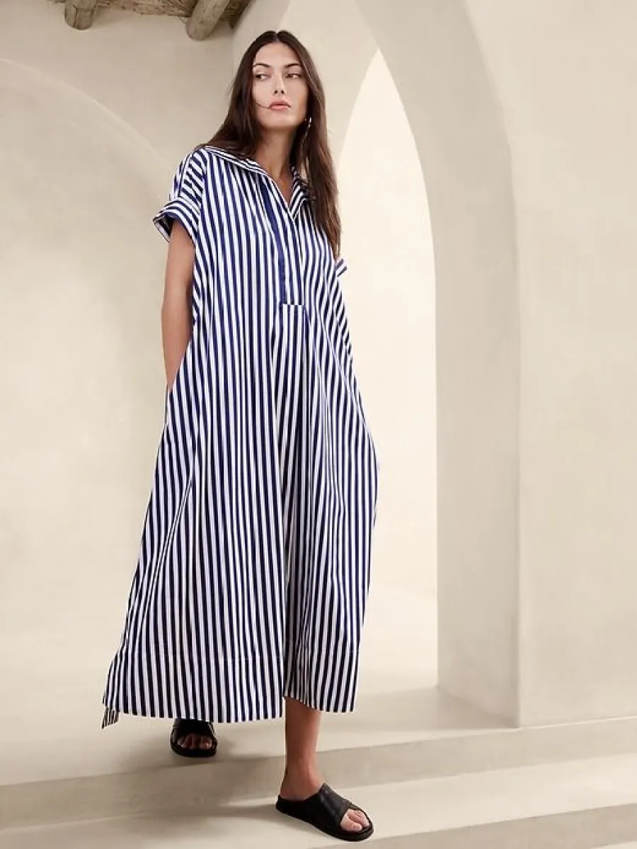 fitted lace wedding dress Cotton Poplin Trapeze Maxi Shirt Dress – Banana Republic
