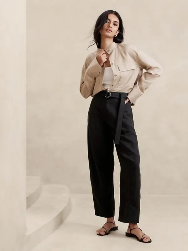 High-Rise Barrel Tencel™-Linen Pant sold by Banana Republic