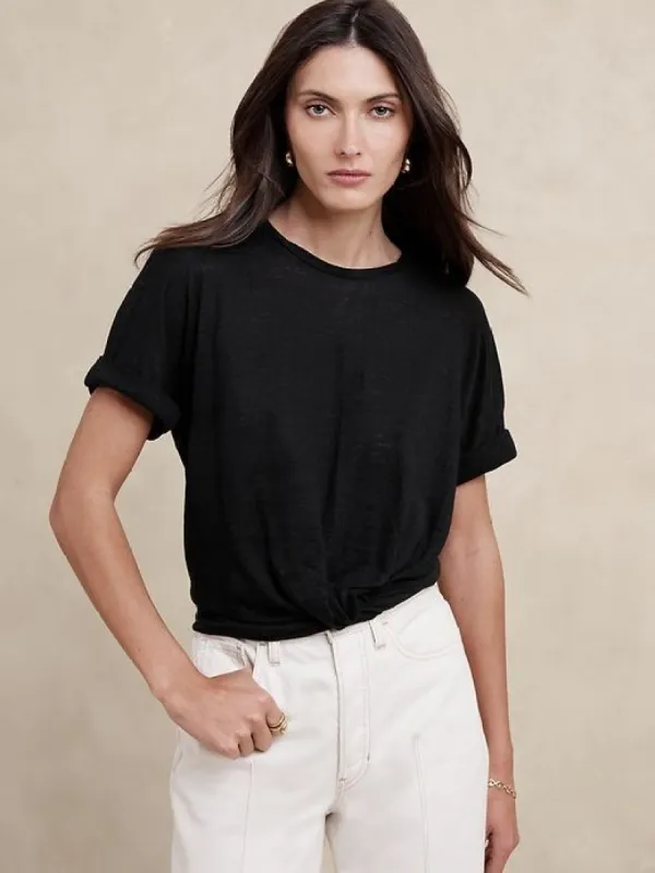 Linen Twisted-Hem T-Shirt sold by Banana Republic