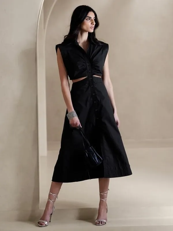 chinese dress ladies Cruz Stretch-Poplin Maxi Dress — GAP (International) main image 1