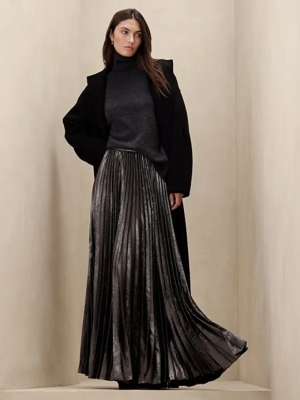 Malia Metallic Pleated Skirt sold by Banana Republic