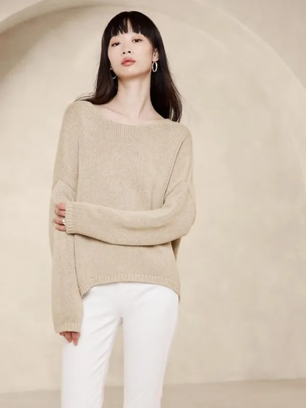 Demi Cotton-Silk Scoop-Back Sweater sold by Banana Republic