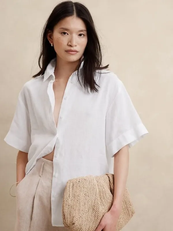 The Boxy Crop Linen Shirt sold by Banana Republic