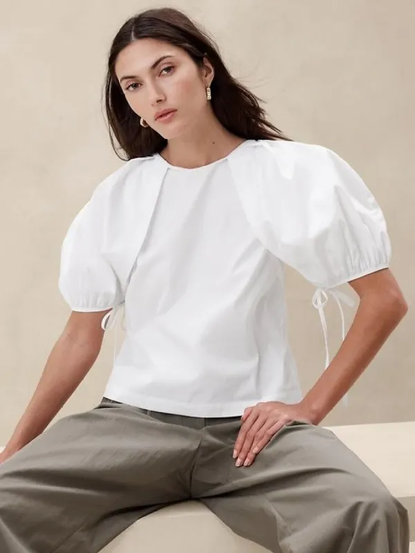 Laila Puff-Sleeve Poplin Top sold by Banana Republic
