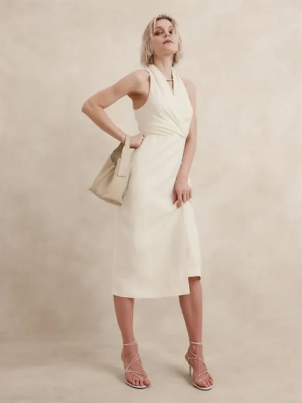 Silk-Linen Wrap-Effect Midi Dress sold by Banana Republic