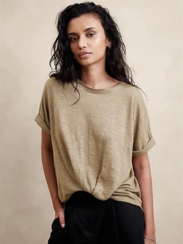 Linen Twisted-Hem T-Shirt sold by Banana Republic