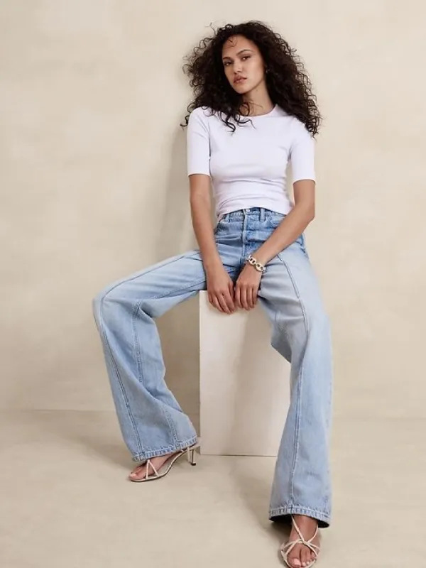 Ribbed Elbow-Sleeve T-Shirt sold by Banana Republic