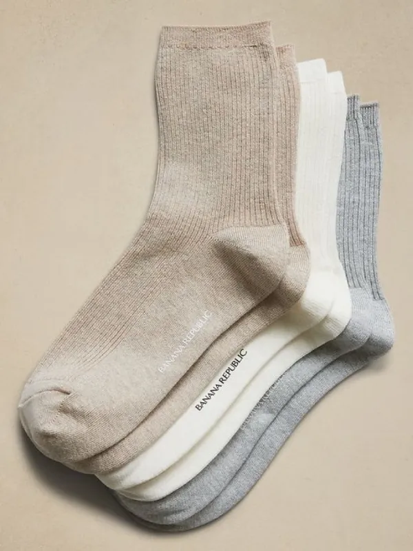 Silk-Cotton Crew Sock 3-Pack made by Banana Republic