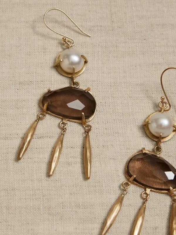 Alina Double Dangle Earrings Smokey Quartz | Aureus + Argent sold by Banana Republic