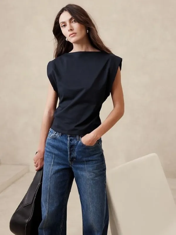 Cotton Sharp-Shoulder Top sold by Banana Republic