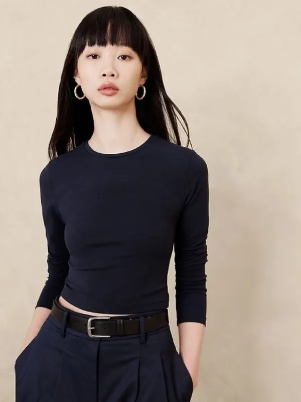 Refined Cropped Long-Sleeve T-Shirt sold by Banana Republic