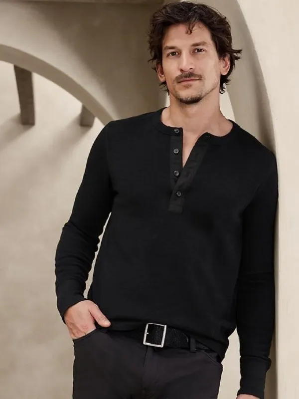 Double-Knit Henley T-Shirt sold by Banana Republic