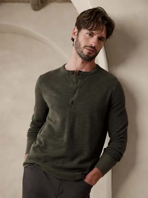 Double-Knit Henley T-Shirt sold by Banana Republic