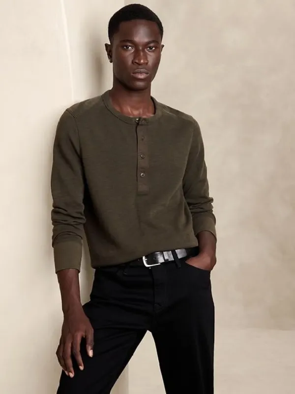Double-Knit Henley T-Shirt sold by Banana Republic