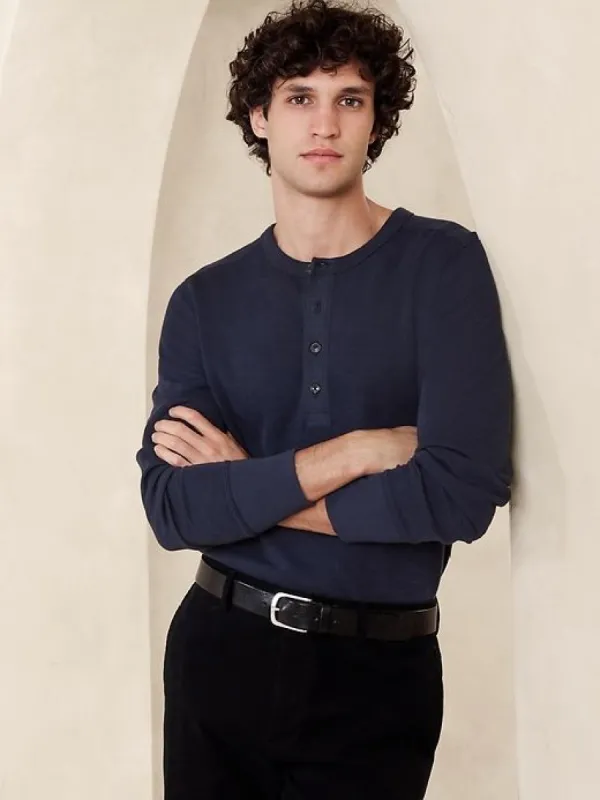 Double-Knit Henley T-Shirt sold by Banana Republic
