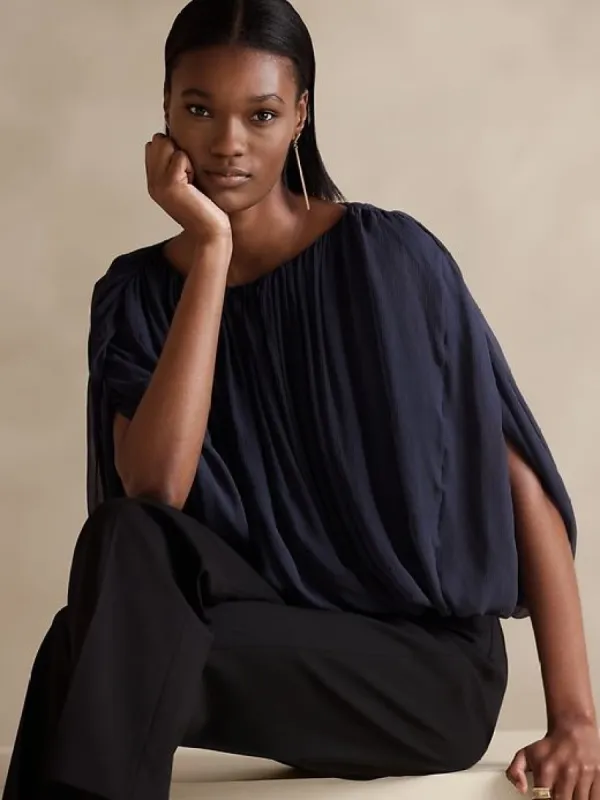 Aveline Crinkle Silk Top sold by Banana Republic
