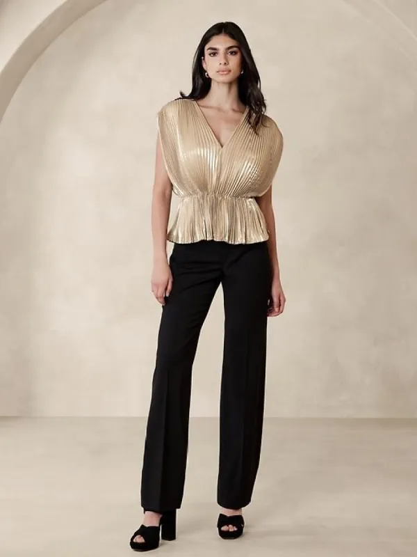 Lena Pleated Metallic Top sold by Banana Republic