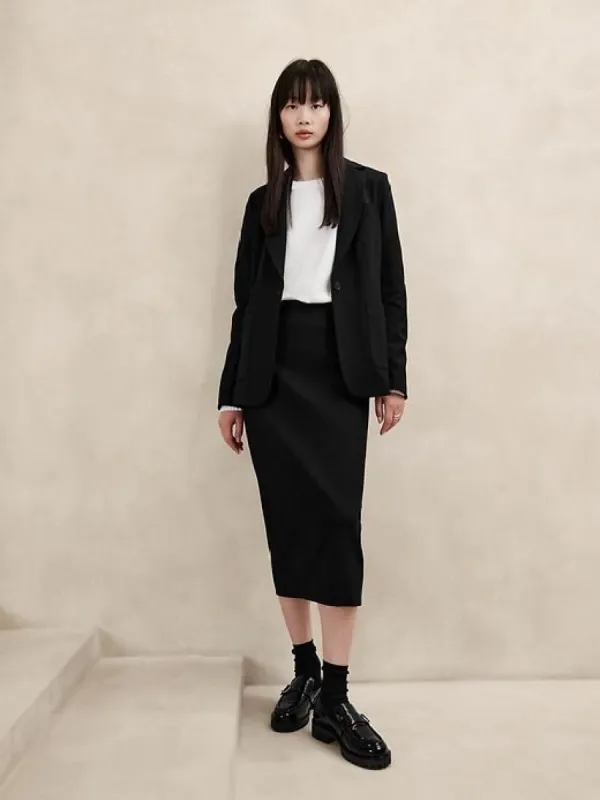 Everywhere Ponte Midi Skirt sold by Banana Republic