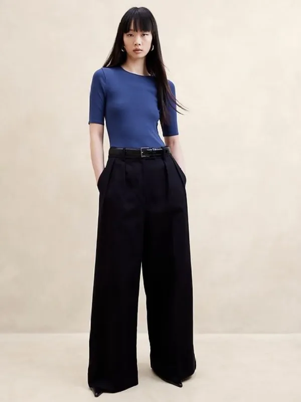 Ribbed Elbow-Sleeve T-Shirt sold by Banana Republic