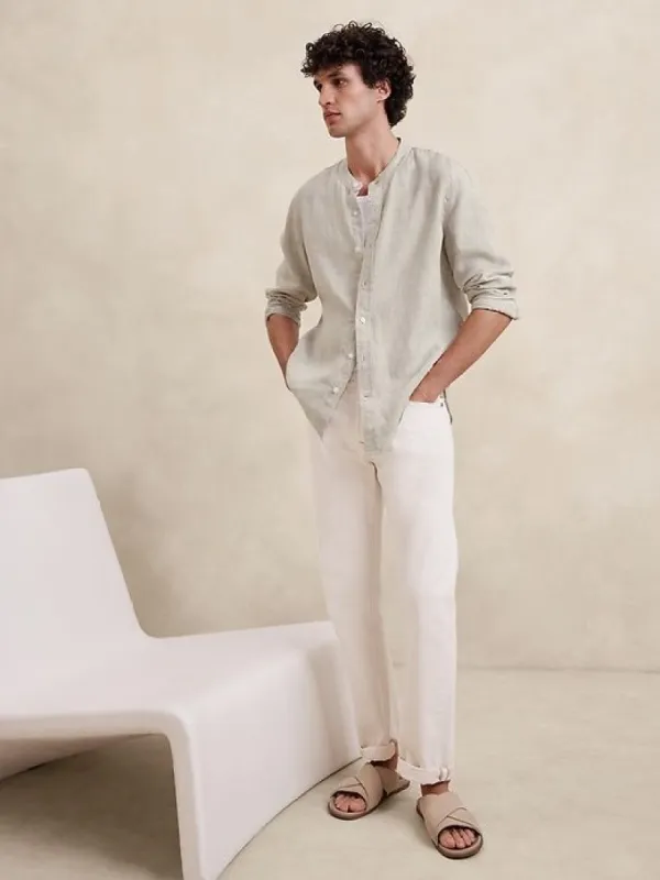 Castello Linen Banded-Collar Shirt sold by Banana Republic
