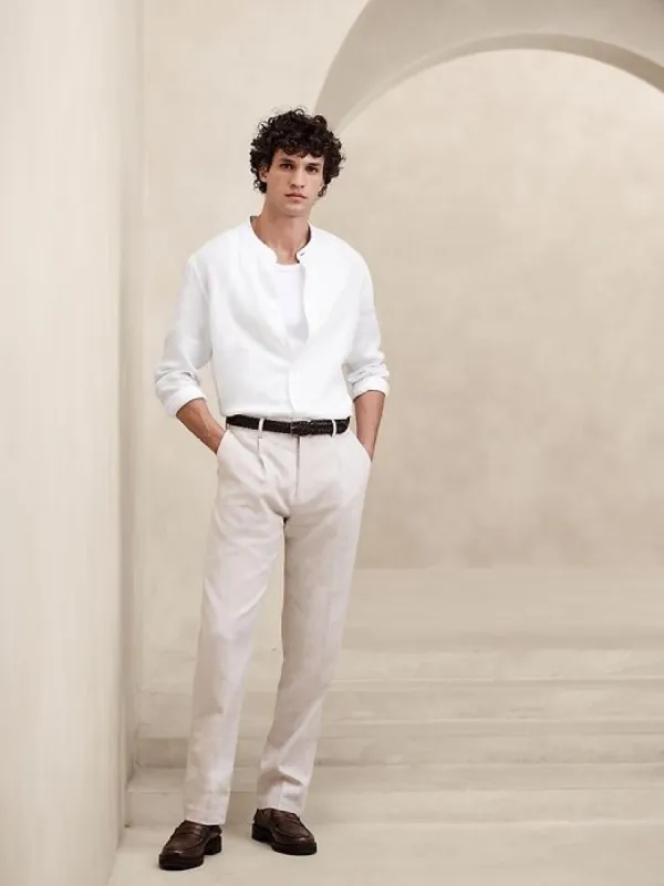 Castello Linen Banded-Collar Shirt sold by Banana Republic
