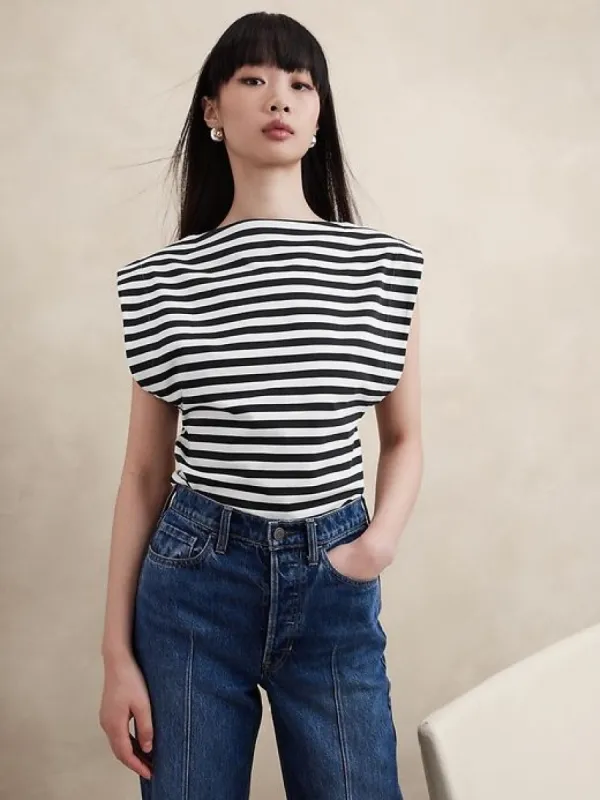 Cotton Sharp-Shoulder Top made by Banana Republic