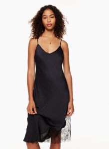 Wilfred Women's Sonnet Satin Dress in Black/Black size 2XS sold by Aritzia