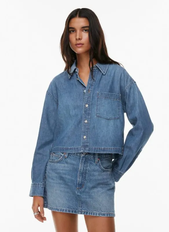 the ‘90s carla oversized denim shirt sold by Aritzia