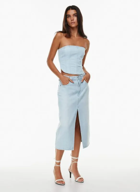 the 90s halle denim skirt sold by Aritzia