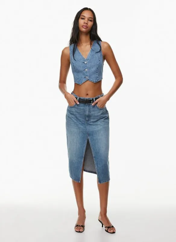 the 90s halle denim skirt sold by Aritzia