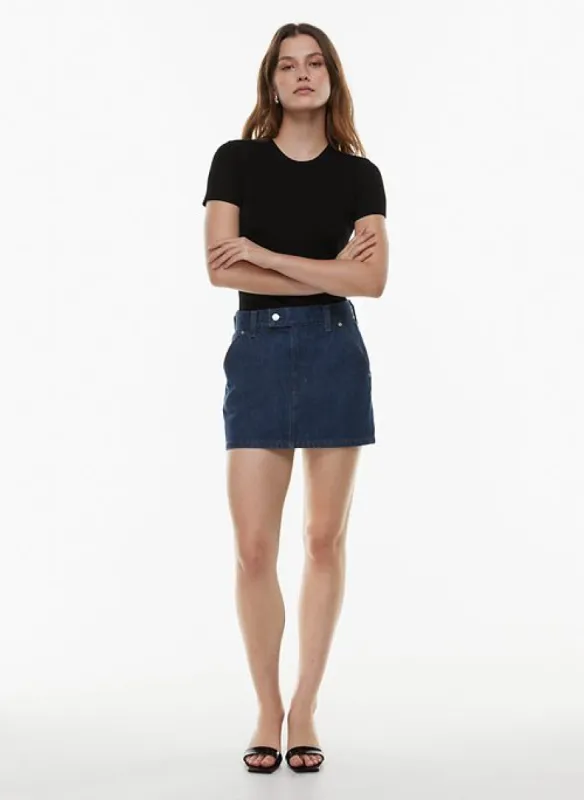 the 90s workwear mini denim skirt sold by Aritzia