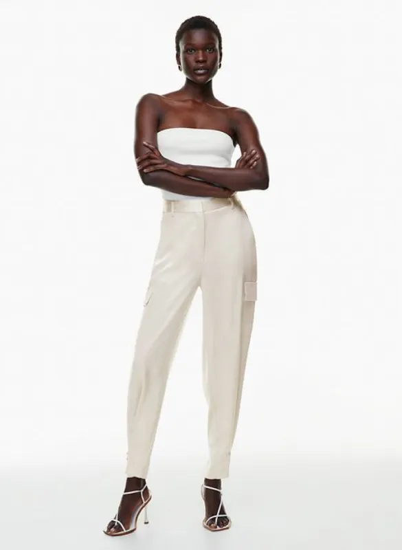 refined satin cargo pant sold by Aritzia
