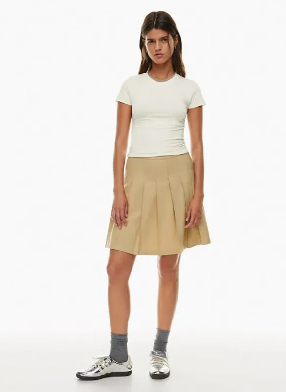 olive knee pleated skirt sold by Aritzia