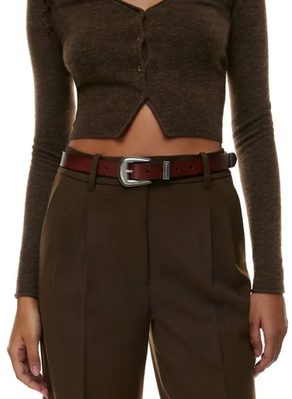 rosewood leather belt sold by Aritzia