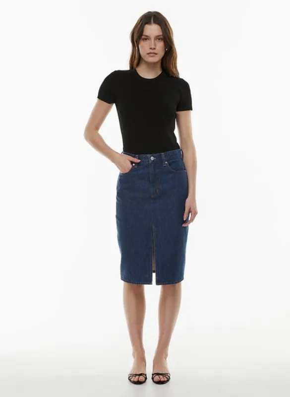 the ’90s pencil midi denim skirt sold by Aritzia