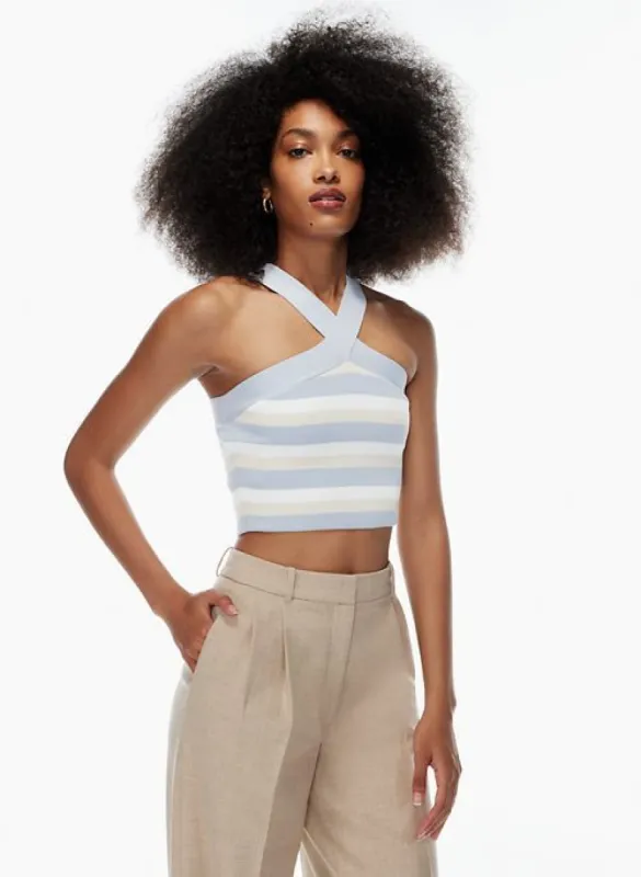 sculpt knit criss cross cropped tank sold by Aritzia