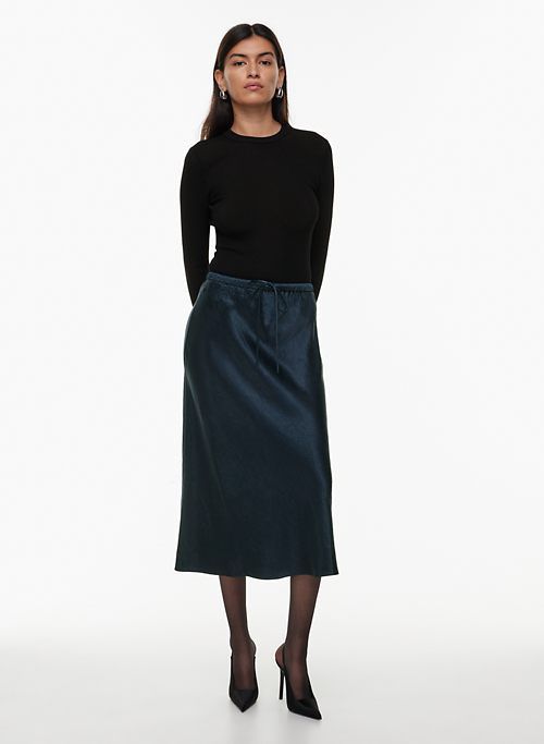 Belted A-Line Satin Skirt – Suzy Shier
