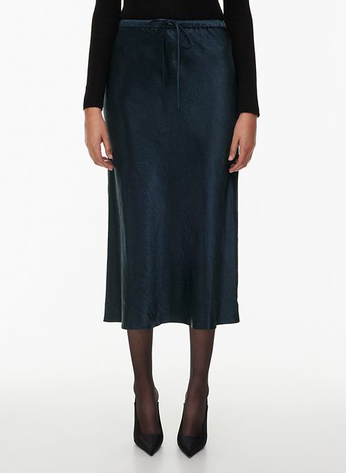 Belted A-Line Satin Skirt – Suzy Shier