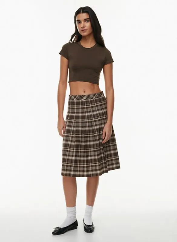 olive midi pleated skirt sold by Aritzia
