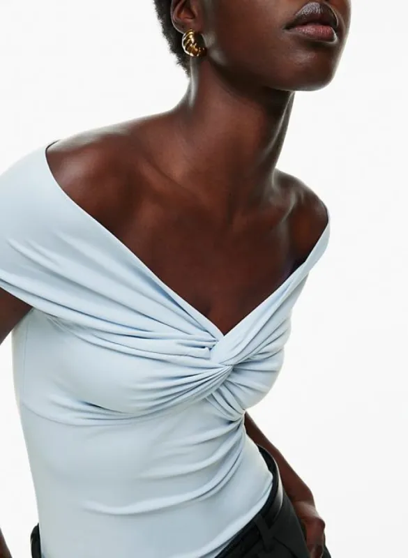 contour twist off-shoulder top sold by Aritzia
