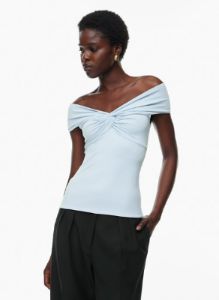 contour twist off-shoulder top sold by Aritzia