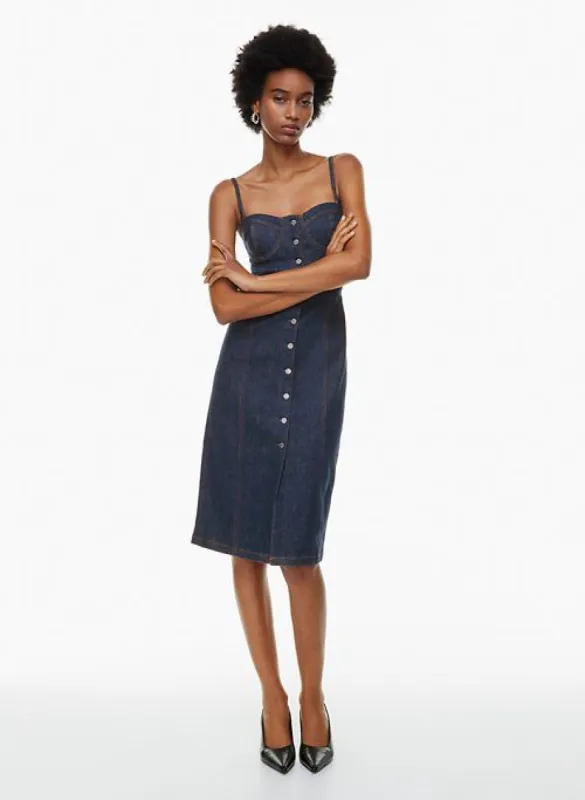 the 90s midi denim dress sold by Aritzia